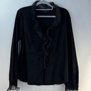Lafayette 148 New York Sheer Ruffle Button Down Shirt